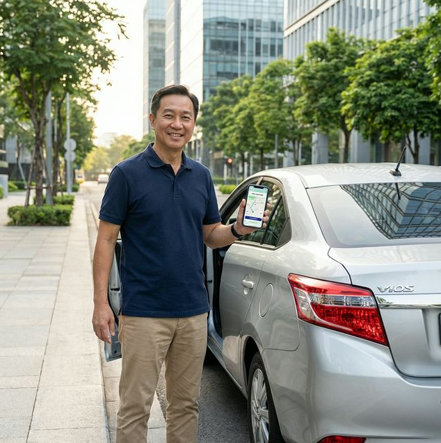 E-hailing driver using Careta car rental